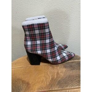 Betsey Johnson Plaid Ankle Boots - Red, Black, White